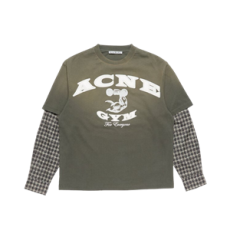 아크네 스튜디오 레이어드 로고 티셔츠 그린