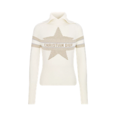 디올 DiorAlps 모크넥 스웨터 에크루 버진 울 캐시미어 블렌드 니트 & 골드 톤 Dior Star 모티브