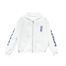 크롬하츠 버티컬 집업 블루 스크립트 후드 화이트