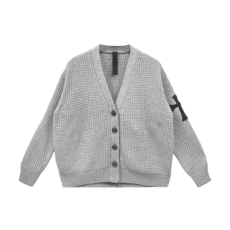 크롬하츠 그레이 캐시미어 와플 크로스 패치 가디건 니트