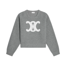 (W) 셀린느 크루넥 스웨터 리브드 울 미디엄 그레이