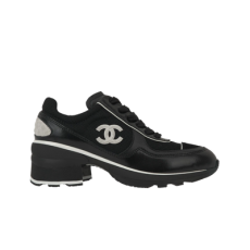 (W) 샤넬 믹스드 파이버 샤이니 카프스킨 & 스웨이드 카프스킨 스니커즈 블랙