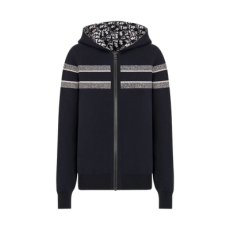 (W) 디올 테크니컬 캐시미어 리버시블 후드 지퍼 가디건 블루 디올 오블리크