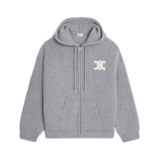 셀린느 후드 가디건 - 리브드 울 미디엄 그레이