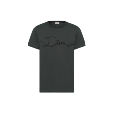 디올 Dior 리본 티셔츠, 레귤러 핏 딥 그레이 코튼 저지