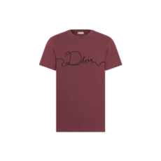 디올 Dior 리본 티셔츠, 레귤러 핏 버건디 코튼 저지
