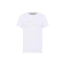 디올 Dior 리본 티셔츠, 레귤러 핏 화이트 코튼 저지
