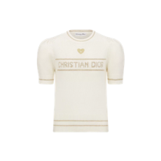 디올 반소매 스웨터 에크루 & 골드 톤 버진 울 캐시미어 블렌드 니트