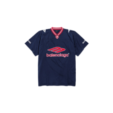 발렌시아가 남성 3b 풋볼 오버사이즈 V넥 티셔츠 다크 네이비/레드