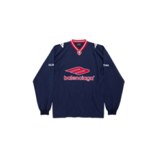 발렌시아가 남성 3b 풋볼 롱 슬리브 V넥 티셔츠 다크 네이비/레드