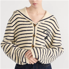 디올 세일러 칼라 Dior 마리니에르 가디건 화이트 & 네이비 블루 코튼 니트