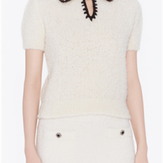 샤넬 캐시미어 쇼트 슬리브 탑 화이트 브라운