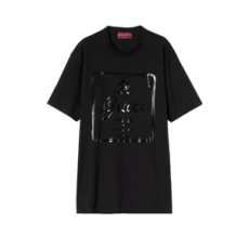 구찌 프린트 디테일 소프트 코튼 저지 티셔츠 블랙