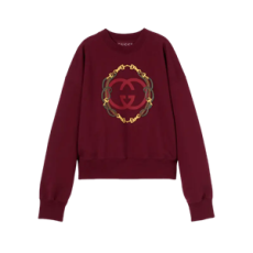 구찌 프린트 디테일 코튼 저지 스웨트셔츠 레드