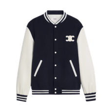 셀린느 텍스처드 울 테디 바시티 자켓 네이비