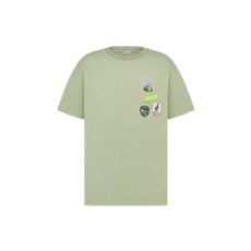 디올 Dior Mountain 티셔츠, 캐주얼 핏 카키 코튼 저지