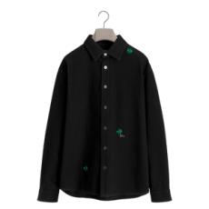 디올 Dior Clover 자수 오버셔츠 블랙 코튼 트윌