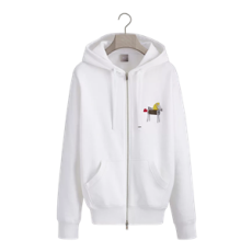 디올 홀스 자수 & 프린트 지퍼 후드 스웨트셔츠, 캐주얼 핏 화이트 코튼 플리스