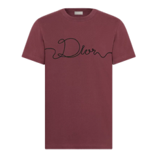 디올 Dior 리본 티셔츠, 레귤러 핏 버건디 코튼 저지