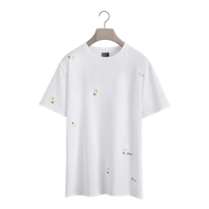 디올 데이지 자수 티셔츠, 캐주얼 핏 화이트 코튼 저지