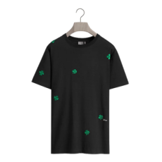 디올 Dior Clover 자수 티셔츠, 캐주얼 핏 블랙 코튼 저지