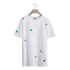 디올 Dior Clover 자수 티셔츠, 캐주얼 핏 화이트 코튼 저지