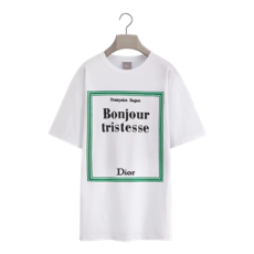 디올 Book Cover 자수 티셔츠, 캐주얼 핏 화이트 & 그린 코튼 저지