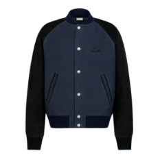 디올 Dior 리본 바시티 재킷 블루 양가죽 스웨이드 & 코튼