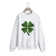 디올 디올 클로버 자수 스웨트셔츠, 캐주얼 핏 화이트 코튼 플리스