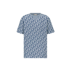 디올 Dior Oblique 티셔츠, 캐주얼 핏 블루 & 화이트 테리 코튼 저지