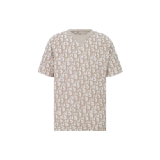 디올 Dior Oblique 티셔츠, 캐주얼 핏 베이지 테리 코튼 저지