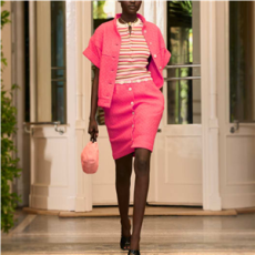 샤넬 코튼 트위드 블루종 핑크