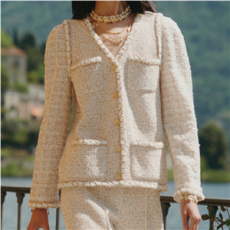 샤넬 코튼 트위드 재킷 에크루 골드