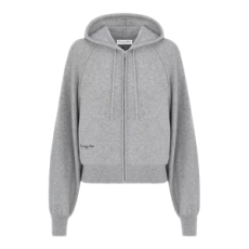 디올 후드 지퍼 가디건 그레이 캐시미어 니트