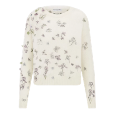 디올 자수 스웨터 화이트 알파카, 캐시미어 실크 니트, 멀티 컬러 Butterflies & Iris 모티브
