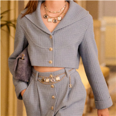 샤넬 코튼 트위드 자켓 블루