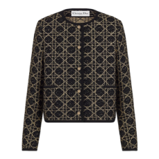 디올 매크로까나쥬 크롭 자켓 블랙 & 골드 톤 울 블렌드 트위드