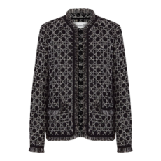 디올 매크로까나쥬 레귤러 핏 재킷 블랙 & 화이트 코튼 블렌드 트위드 니트