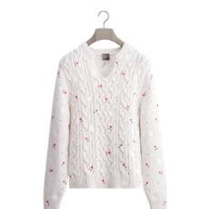 디올 플라워 자수 스웨터 화이트 캐시미어 니트