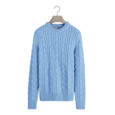 디올 케이블 니트 스웨터, 피티드 실루엣 블루 캐시미어 니트