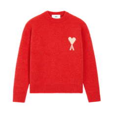아미 레드 알파카 아미 드 하트 크루넥 스웨터 레드 카민 오프 화이트