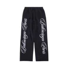 발렌시아가 남성 커시브 배기 팬츠 블랙/화이트