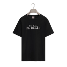 디올 자수 티셔츠, 캐주얼 핏 블랙 & 화이트 코튼 저지