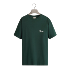 디올 디올 자수 티셔츠, 캐주얼 핏 그린 코튼 저지
