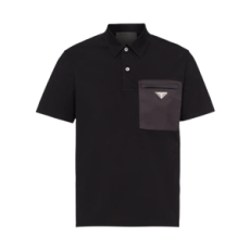 프라다 스트래치 코튼 폴로 셔츠 나일론 디테일 블랙