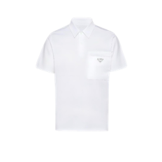 프라다 스트래치 코튼 폴로 셔츠 나일론 디테일 화이트