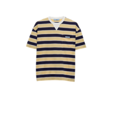 프라다 바이아데르 스트라이프 리슬 코튼 티셔츠 블루