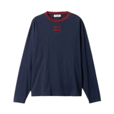 미우미우 롱슬리브 코튼 저지 티셔츠 블루 버건디