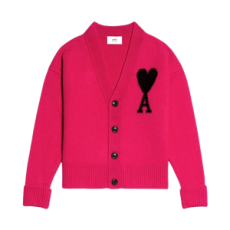 아미 빅 하트 로고 오버사이즈 인타르시아 가디건 푸시아 블랙