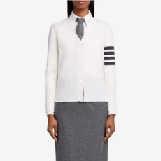 톰브라운 화이트 밀라노스티치 파인 메리노 울 4-바 클래식 브이넥 카디건